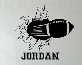 Football Breaking Through Personalized Wall Decal Vinyl Sticker Custom Name Decor Kids Bedroom