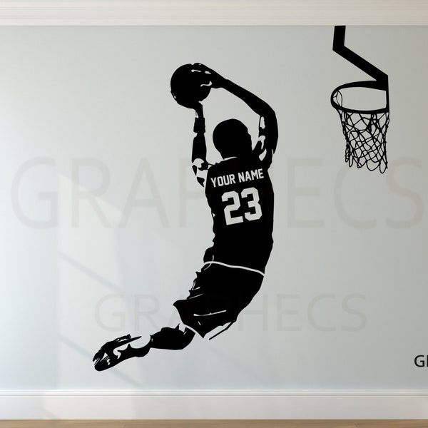 Personalized Basketball Wall Decal - Custom NAME & NUMBERS Custom Basketball Player Vinyl Decal Sticker Kids Bedroom