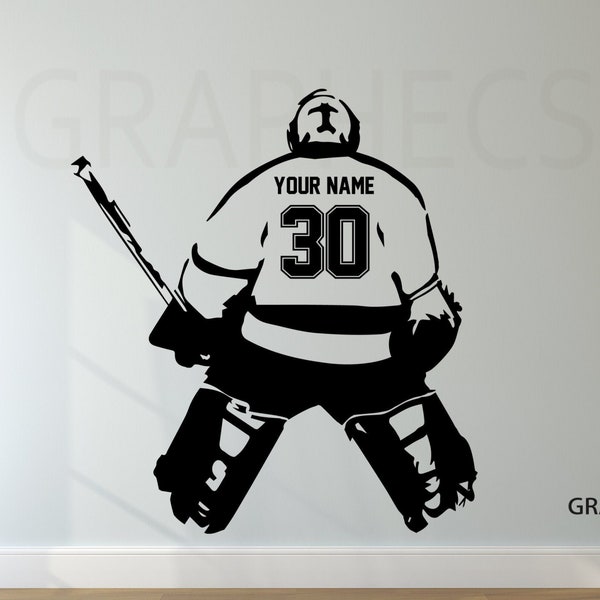 Hockey Goalie Decal - Choose your NAME and NUMBERS Personalized Custom Hockey Player Goalie Wall Decal Vinyl Sticker Decor Kids Bedroom