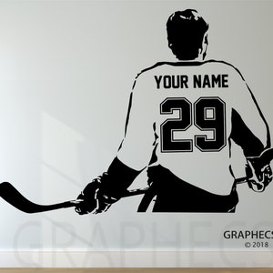 Hockey Decal - Choose your NAME and NUMBERS Personalized Custom Hockey Player Wall Decal Vinyl Sticker Decor Kids Bedroom HK01