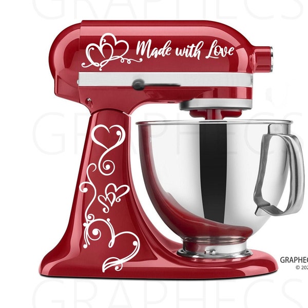 Made With Love Mixer Decal Kitchen Home Decor Love Hearts Vinyl Sticker