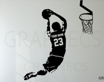 Personalized Basketball Wall Decal - Custom NAME & NUMBERS Custom Basketball Player Vinyl Decal Sticker Kids Bedroom