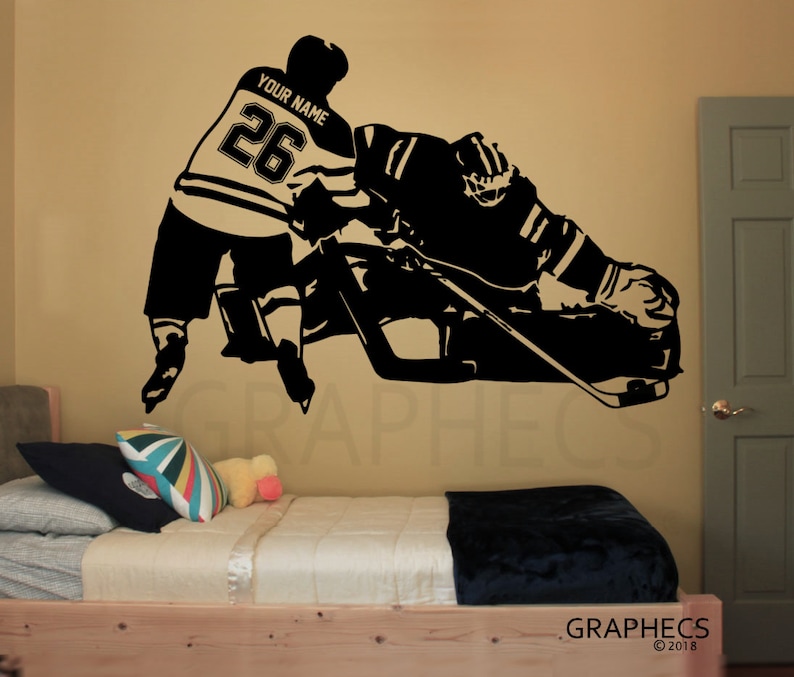 Hockey Player Decal Custom NAME and NUMBERS Personalized Custom Hockey Wall Decal Goalie Decal Player Vinyl Sticker Kids Bedroom