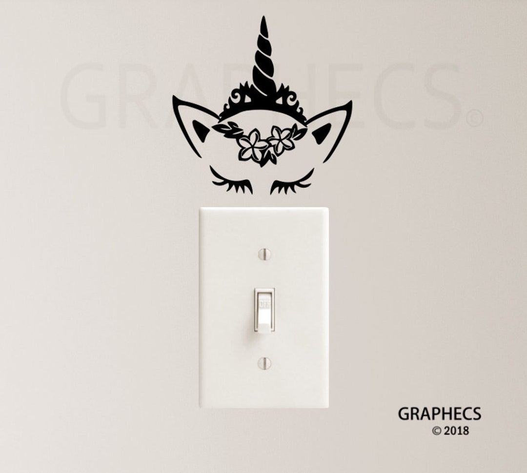 Happy Hippo Unicorn Rainbow Light Switch Surround Wall Sticker Decal – Kids Bedroom Decor