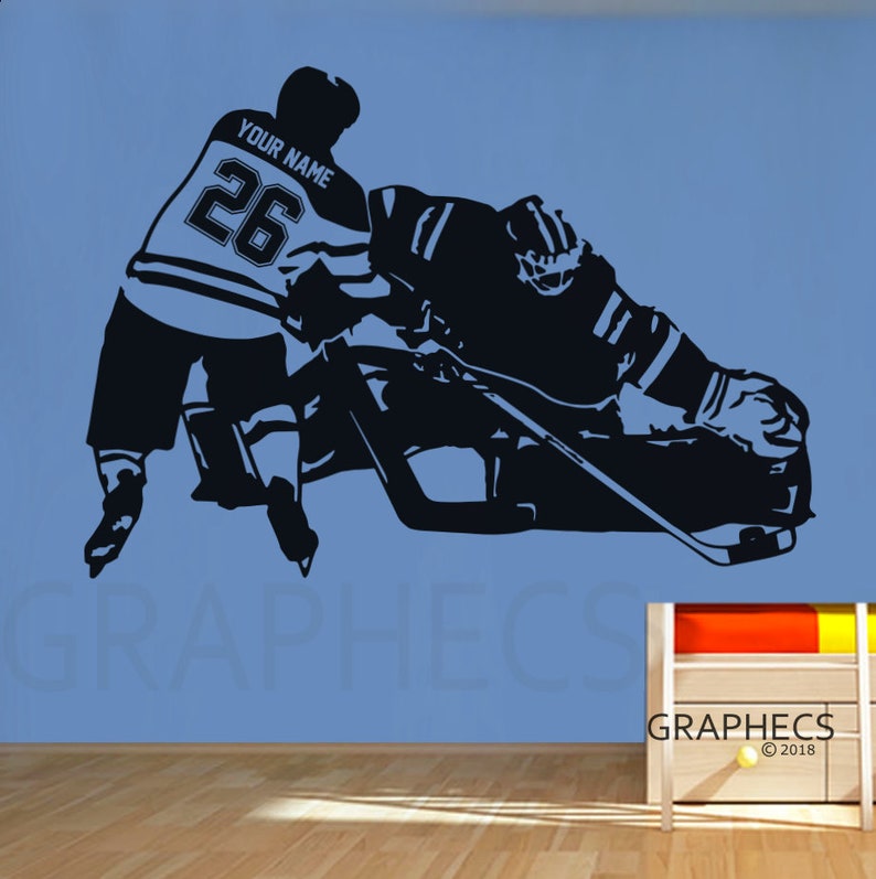 Hockey Player Decal Custom NAME and NUMBERS Personalized Custom Hockey Wall Decal Goalie Decal Player Vinyl Sticker Kids Bedroom