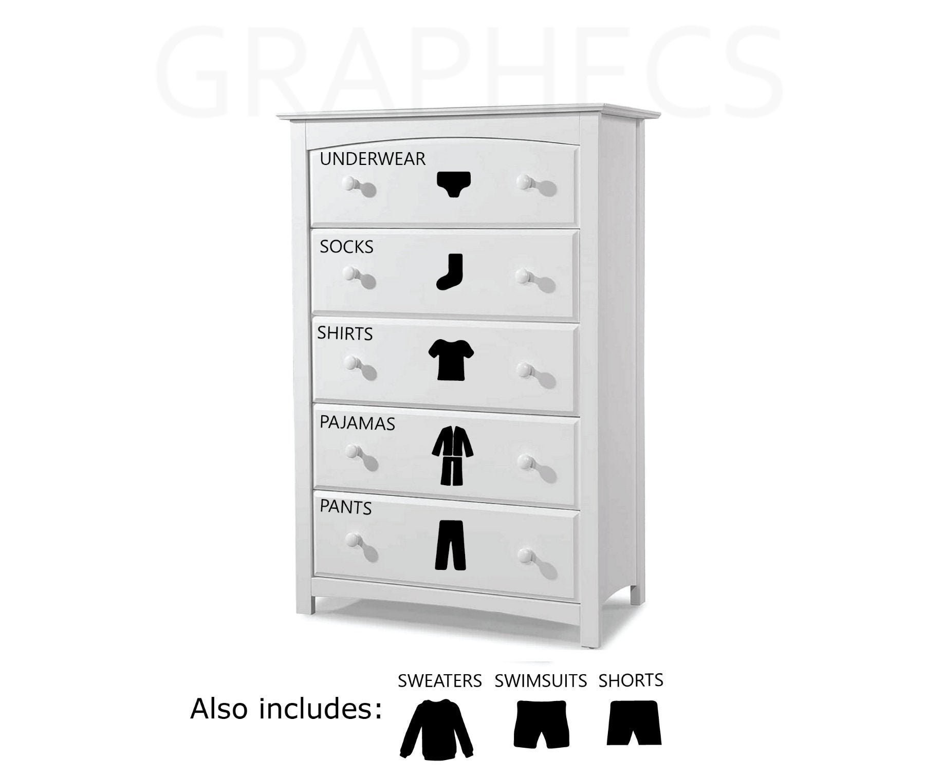 clothes storage stickers boy clothing decals Dresser for Kids Bedroom