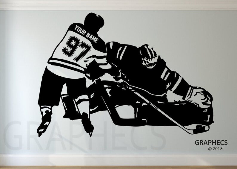 Hockey Player Decal Custom NAME and NUMBERS Personalized Custom Hockey Wall Decal Goalie Decal Player Vinyl Sticker Kids Bedroom