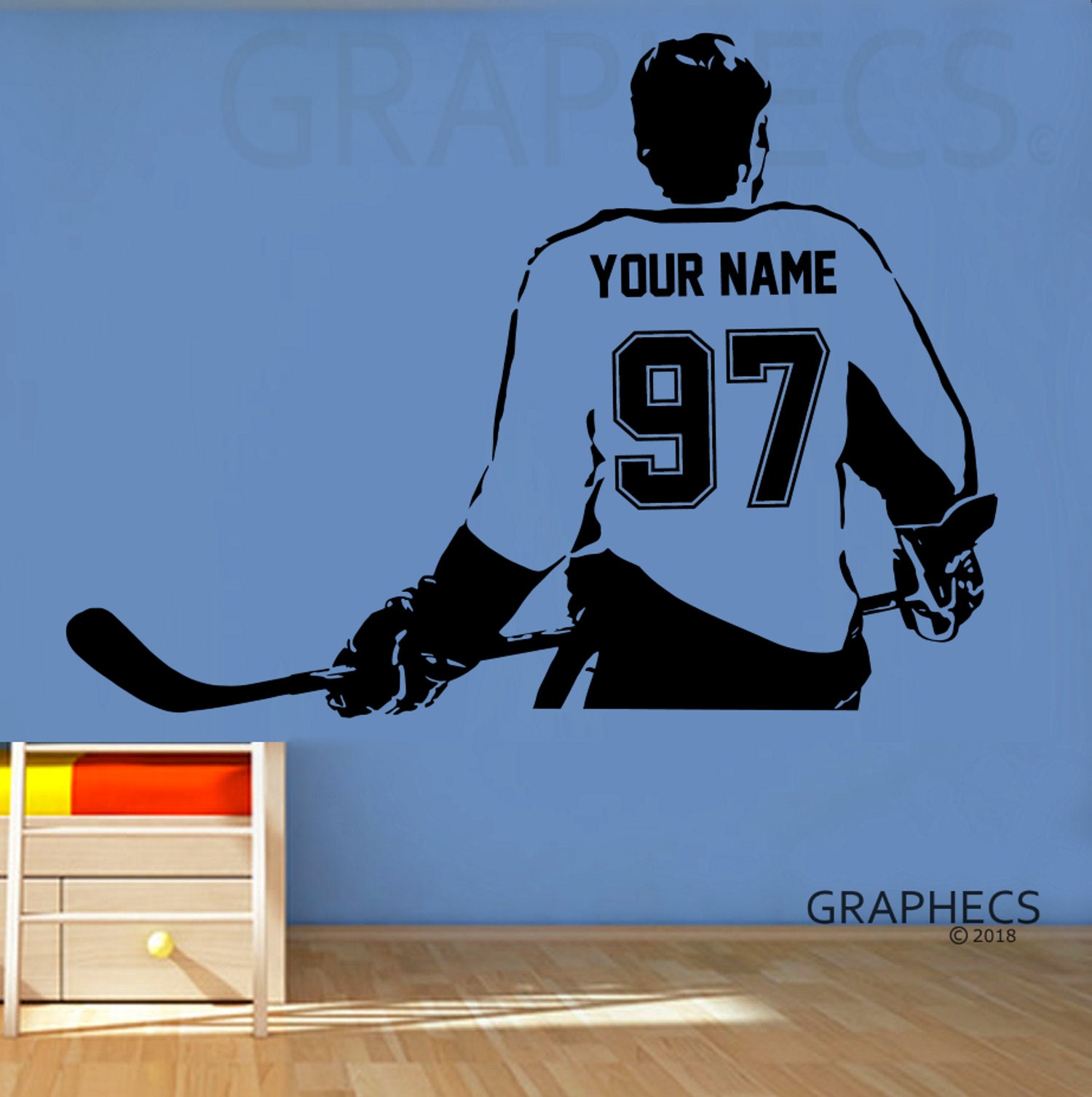 Personalized Hockey Decal Custom NAME NUMBERS Player Ice Hockey Vinyl Sticker