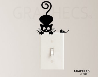Cat Playing with Mouse Vinyl Decal Sticker Light Switch Kids Nursery