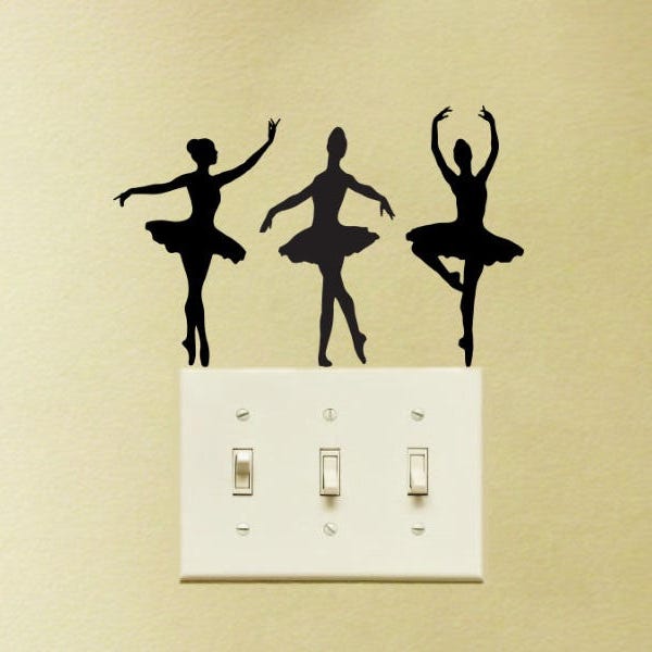 Three Ballerinas Vinyl Decal Sticker Light Switch Kids Ballet Nursery