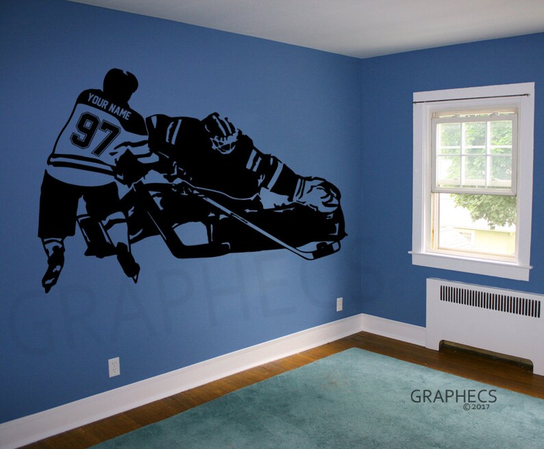 Hockey Player Decal Custom NAME and NUMBERS Personalized Custom Hockey Wall Decal Goalie Decal Player Vinyl Sticker Kids Bedroom