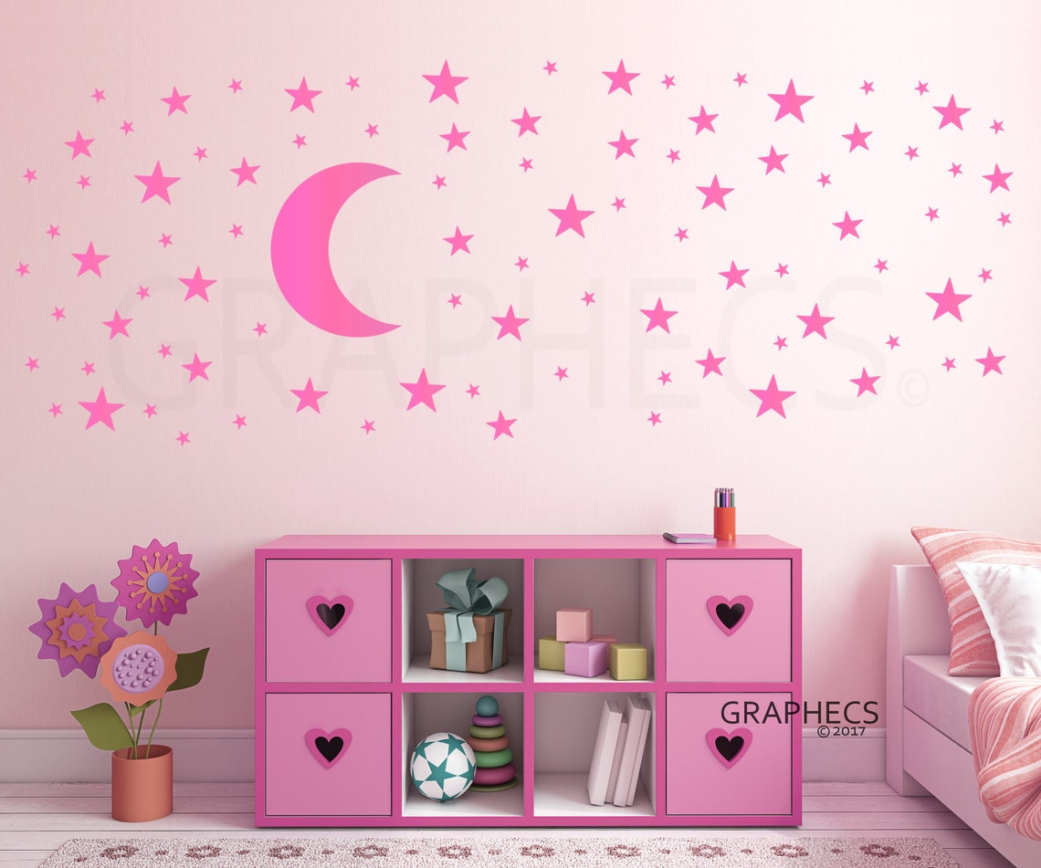 Moon and Stars Decal Star Wall Stickers Nursery Wall Etsy