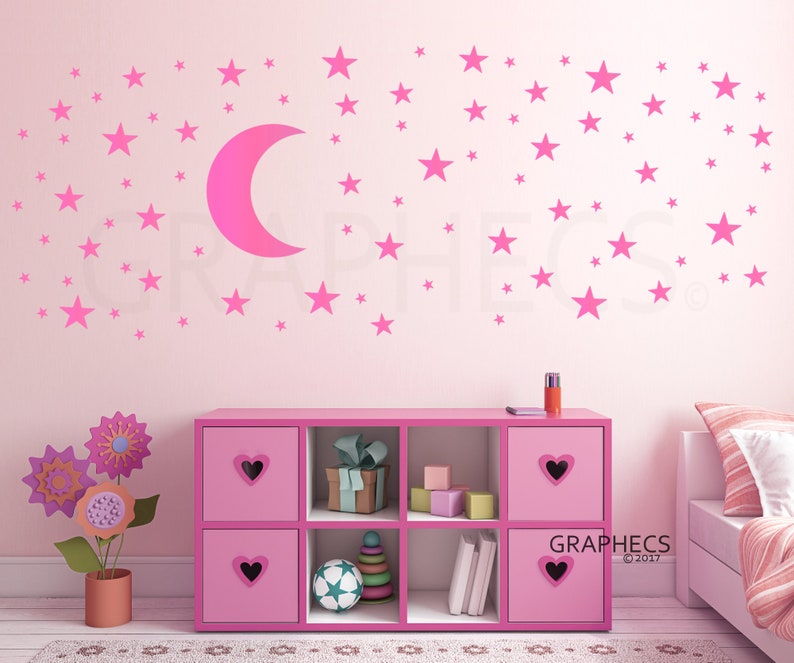 Moon and Stars Decal Star Wall Stickers Nursery Wall Etsy