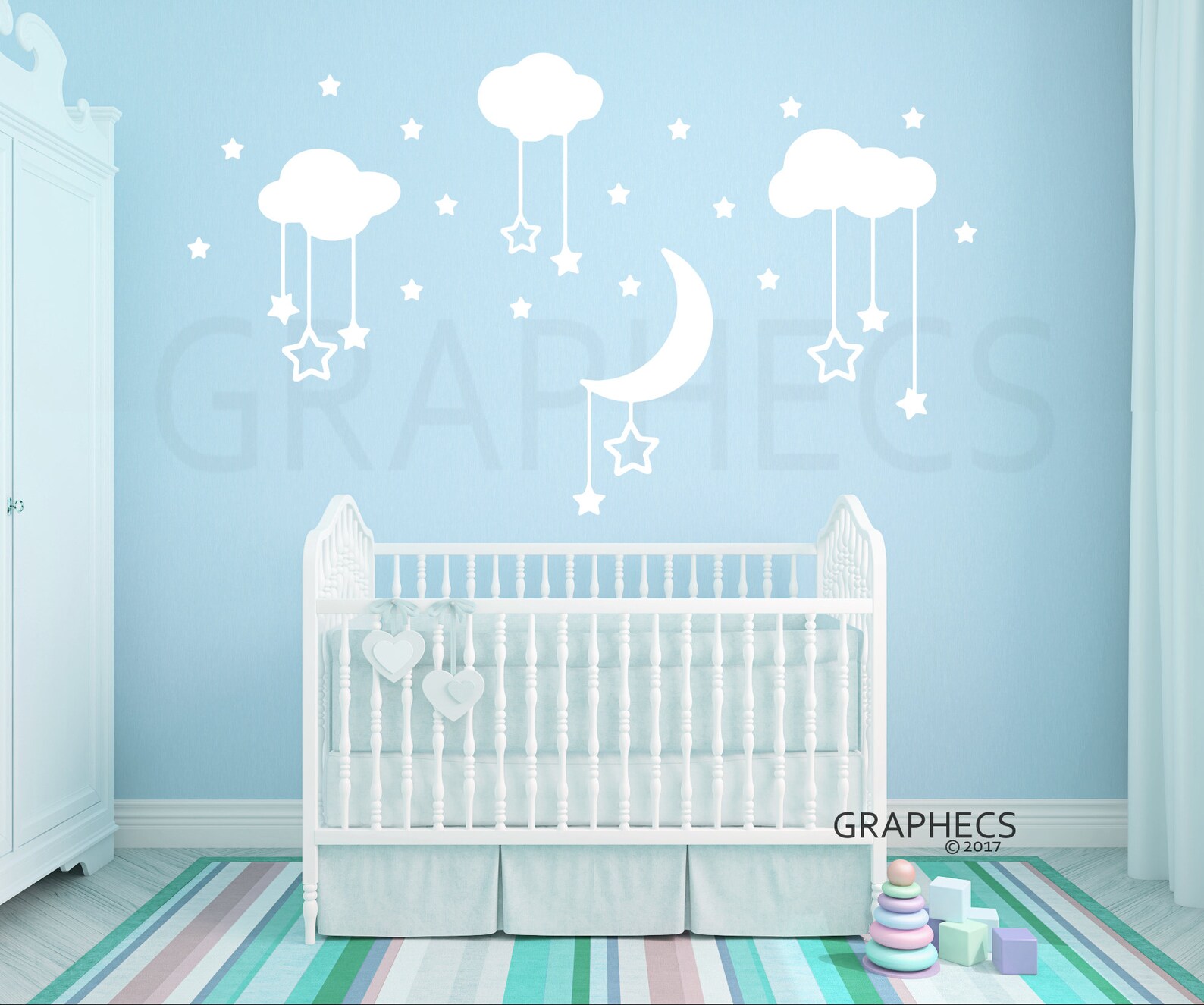 Moon and Stars Decal Sticker Celestial Wall Decal Moon and Etsy