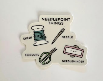 Stickers et décalcomanies brodées : aiguille, écheveau, fil, ciseaux, aiguillette