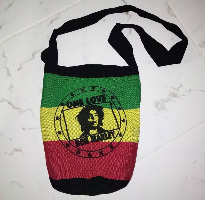 hand knitted Bob Marley stripe bag ethnic bag rasta prints hemp woven bag Hemp Shoulder Bags