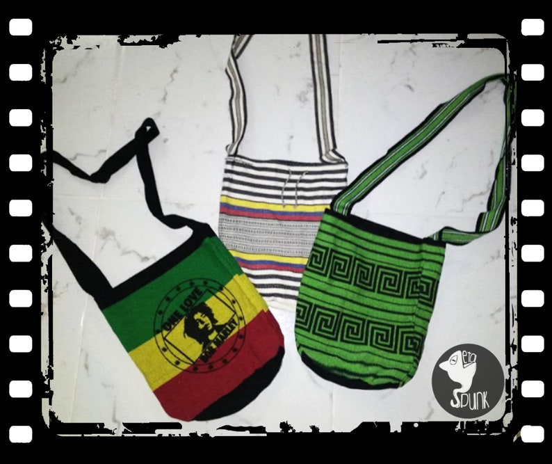 hand knitted Bob Marley stripe bag ethnic bag rasta prints hemp woven bag Hemp Shoulder Bags