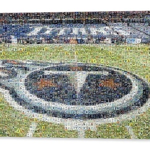 Impression d'art mural mosaïque Tennessee Titans du stade Nissan à partir de plus de 200 images de cartes de joueur Titans ! Un super cadeau pour la fête des pères !
