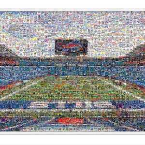 Impression d'art mural en mosaïque Buffalo Bills du stade Highmark à partir de plus de 260 images de cartes de joueur ! Cadeau pour la fête des pères et décoration de bureau/homme des cavernes !