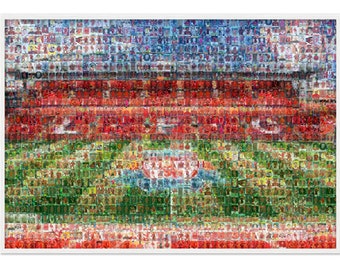 Anfield Football Stadium Mosaic Wall Art Print of made from over 300 Liverpool player card images! Cards up Close Stadium Rendering back.