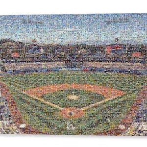 Impression d'art mural mosaïque des Dodgers de Los Angeles, représentant le Dodger Stadium. Fabriqué à partir de plus de 375 images de cartes d'équipe ! Un super cadeau pour la fête des pères !