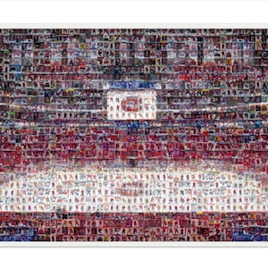 Montreal Canadiens mozaïek muurkunst print van Centre Bell Arena gemaakt van 350+ afbeeldingen van Canadese spelerskaarten! Geweldig Vaderdagcadeau!