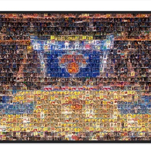 New York Knicks Mosaic Art Print of Madison Square Garden made from over 220 player card images. NY Knicks Basketball Artwork Decor.