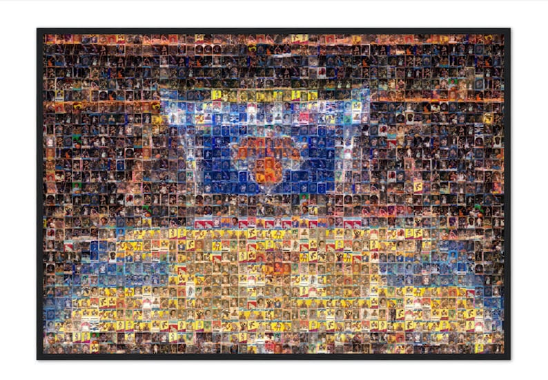 New York Knicks Mosaic Art Print of Madison Square Garden made from over 220 player card images. NY Knicks Basketball Artwork Decor.