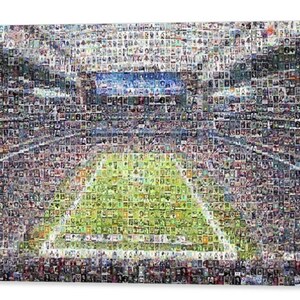 Impression d'art mural en mosaïque des Houston Texans du stade NRG à partir de plus de 300 images de cartes de joueurs texans ! Cadeau pour la fête des pères et décoration de bureau/homme des cavernes !