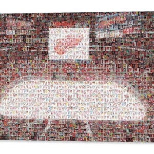 Impression d'art mural mosaïque Red Wings de Detroit de Little Caesars Arena à partir d'Images de cartes de joueur ! Cadeau pour la fête des pères et décoration de cave/bureau !