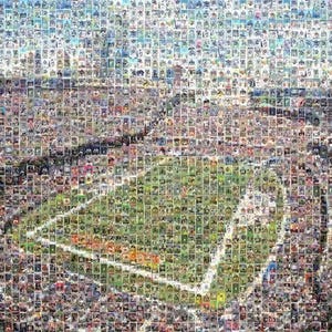 Impression d'art mural mosaïque Chicago Bears de Solider Field composée de plus de 350 images de cartes de joueur ! Cadeau pour la fête des pères et décoration de bureau/homme des cavernes !