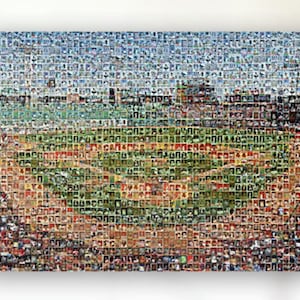 Impression d'art mural mosaïque des Red Sox de Boston de Fenway Park à partir de 300 images de cartes de joueurs des Red Sox ! Cadeau pour la fête des pères et décoration de bureau/homme des cavernes !