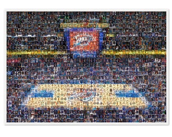 Oklahoma City Thunder Basketball Mosaic Wall Art Print of Paycom Center from 160+ Player Cards. Great Christmas Gift!