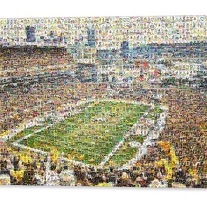 Impression d'art mural en mosaïque des Pittsburgh Steelers du stade Acrisure à partir d'images de cartes de joueurs ! Cadeau pour la fête des pères et décoration de bureau/homme des cavernes !