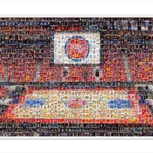 Impression d'art mural mosaïque de basket-ball des Detroit Pistons de Little Caesars Arena à partir de plus de 200 images de cartes de joueurs des Pistons.  Un super cadeau pour la fête des pères !