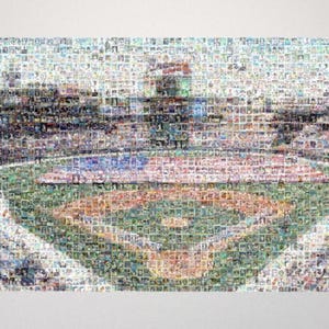 Impression d'art mural en mosaïque des Braves d'Atlanta de Truist Park à partir de plus de 290 images de cartes de joueurs des Braves ! Cadeau pour la fête des pères et décoration de cave/bureau !