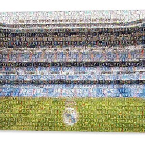 Uniek Santiago Bernabéu-stadion gemaakt van Real Madrid-spelerkaartafbeeldingen! Ongelooflijk mozaïekeffect en gespreksstuk!