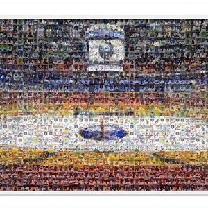 Impression d'art mural en mosaïque des Sabres de Buffalo du KeyBank Center à partir de plus de 240 images de cartes de joueur ! Cadeau pour la fête des pères et décoration de bureau/homme des cavernes !