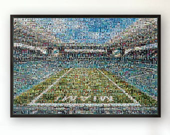 Miami Dolphins Mosaic Wall Art Print of Hard Rock Stadium made from 230+ Player Card Images! Great Christmas Gift and Mancave/Office Decor!