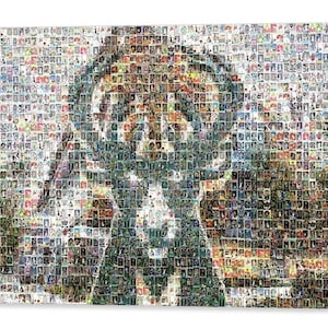 Impression murale mosaïque de basket-ball Milwaukee Bucks représentant le devant du forum Fiserv à partir de plus de 180 cartes de joueur Bucks.  Un super cadeau pour la fête des pères !