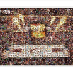 Impression d'art mural mosaïque de basket-ball des Cleveland Cavaliers de Rocket Mortgage FieldHouse à partir de plus de 200 cartes de cavaliers. Un super cadeau pour la fête des pères !