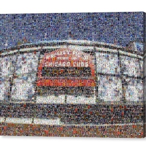 Impression d'art mural mosaïque des Chicago Cubs de Wrigley Field à partir d'images de cartes de joueur ! Cadeau pour la fête des pères et décoration de bureau/homme des cavernes !