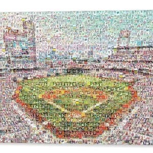 Impression d'art mural mosaïque des Phillies de Philadelphie de la Citizens Bank Park de plus de 250 images de cartes de joueur ! Cadeau pour la fête des pères et décoration de cave/bureau !