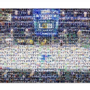 Impression d'art mural mosaïque St. Louis Blues à partir de plus de 200 images cartonnées ! Patinoire ou coupe Stanley. Cadeau pour la fête des pères et décoration de bureau/homme des cavernes !