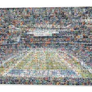 Impression d'art mural mosaïque Detroit Lions de Ford Field composée de plus de 220 images de cartes de joueur ! Cadeau pour la fête des pères et décoration de bureau/homme des cavernes !
