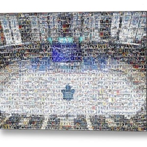 Toronto Maple Leafs Mosaic Wall Art Print da Scotiabank Arena feita com imagens de cartas de jogadores do Maple Leaf! Ótimo presente para o Dia dos Pais!