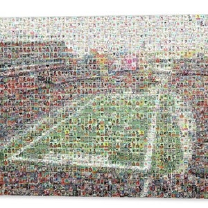 Impression d'art mural mosaïque des Patriots de la Nouvelle-Angleterre du stade Gillette à partir de plus de 250 images de cartes de joueurs ! Cadeau pour la fête des pères et décoration de cave/bureau !