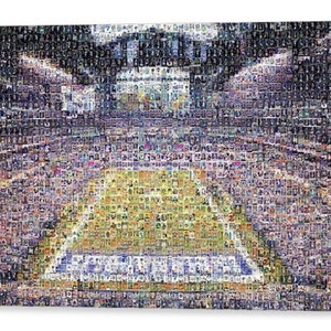 Impression d'art mural en mosaïque des Colts d'Indianapolis du stade Lucas Oil de plus de 350 images de cartes de joueur ! Cadeau pour la fête des pères et décoration de bureau/homme des cavernes !