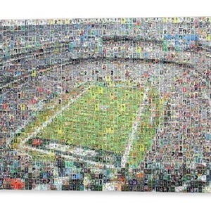 Impression d'art mural en mosaïque des Jets de New York du MetLife Stadium composée de plus de 350 images de cartes de joueurs ! Cadeau pour la fête des pères et décoration de bureau/homme des cavernes !