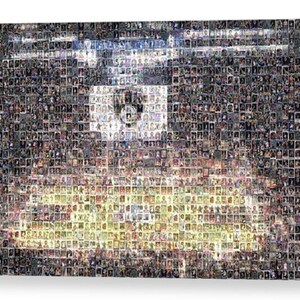 Impression d'art mural mosaïque de basket-ball des Brooklyn Nets du Barclay Center avec plus de 180 images de cartes de joueur ! Cadeau idéal pour les fans de moustiquaires !